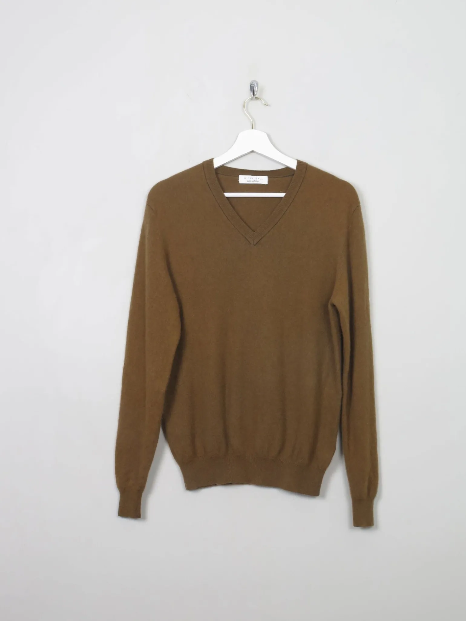 Men's Mustard/Green Cashmere V- Neck Jumper S/M