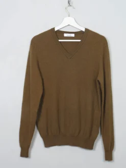 Men's Mustard/Green Cashmere V- Neck Jumper S/M