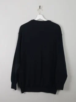 Men's Navy Printed Vintage V- Neck Jumper XL