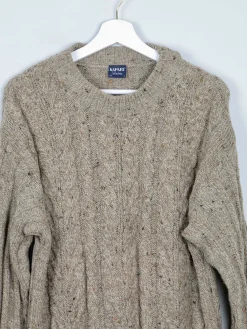 Men's Oatmeal Cable Knit Vintage Jumper Long M/L