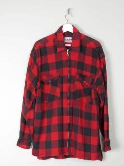 Men's Red & Black Vintage Flannel Shirt With Zip L