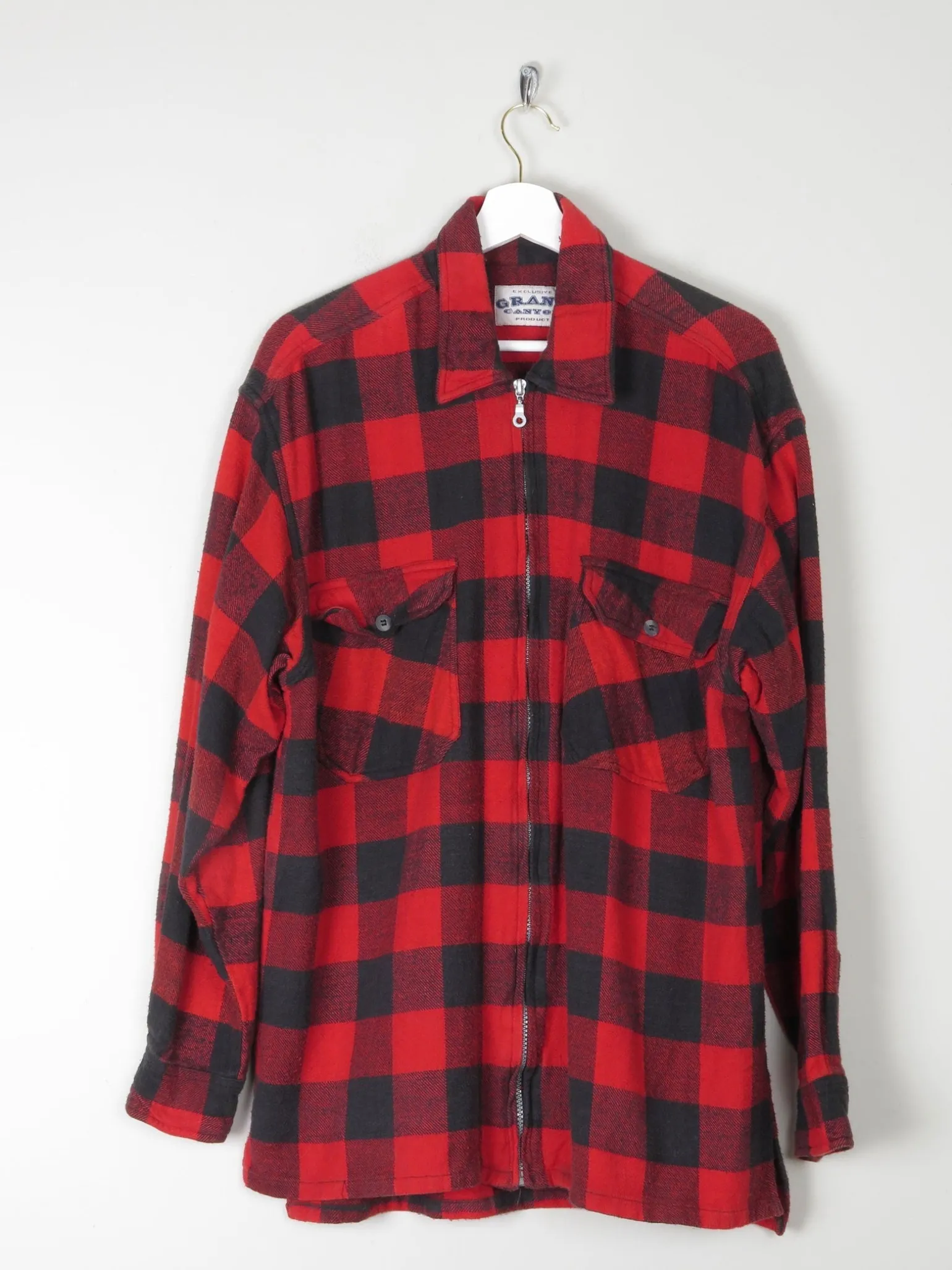 Men's Red & Black Vintage Flannel Shirt With Zip L