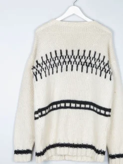 Men's 1970s Cream Hand-Knit Vintage Cardigan M/L