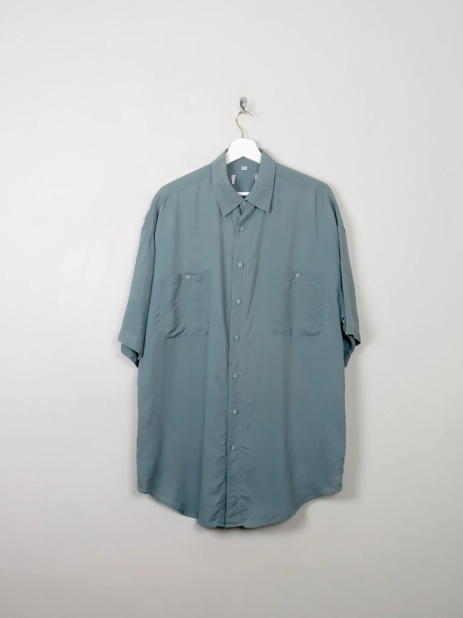 Men's Sage Green Vintage Silk Shirt L