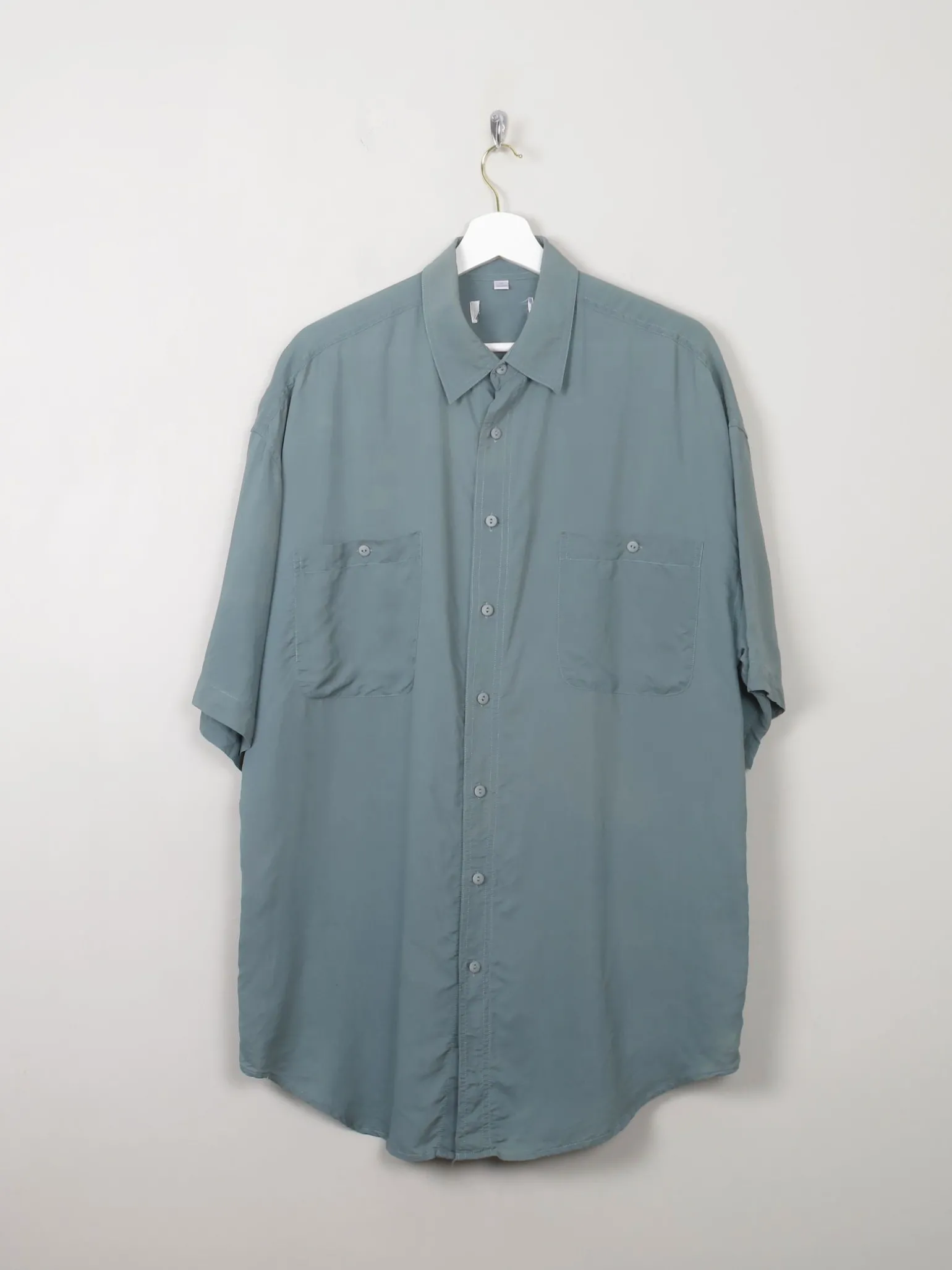 Men's Sage Green Vintage Silk Shirt L