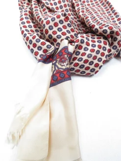 Men's Silk Cream/Blue/Red Vintage Scarf