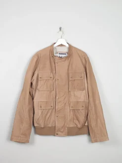 Men's Tan Vintage Leather Bomber Style Jacket L