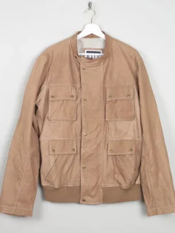 Men's Tan Vintage Leather Bomber Style Jacket L