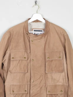 Men's Tan Vintage Leather Bomber Style Jacket L