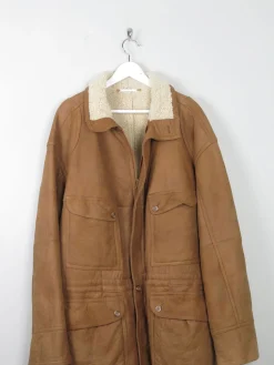 Men's Tan Vintage Shearling Sheepskin Parka L/XL