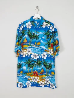 Men's Turquoise Vintage Hawaiian  Shirt XL