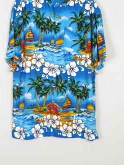 Men's Turquoise Vintage Hawaiian  Shirt XL