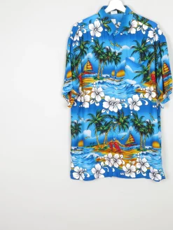 Men's Turquoise Vintage Hawaiian  Shirt XL