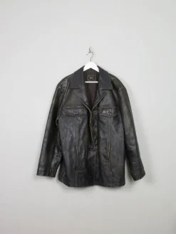 Men's Vintage Black Distressed Leather Jacket L