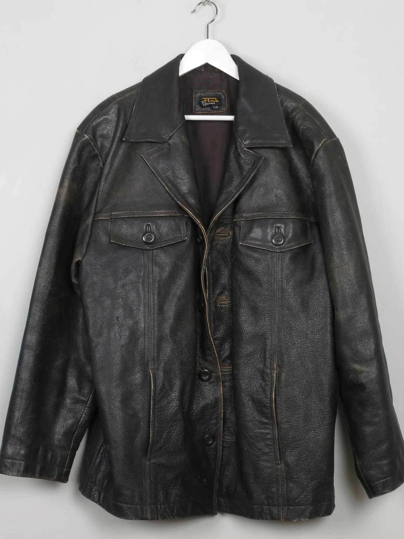 Men's Vintage Black Distressed Leather Jacket L
