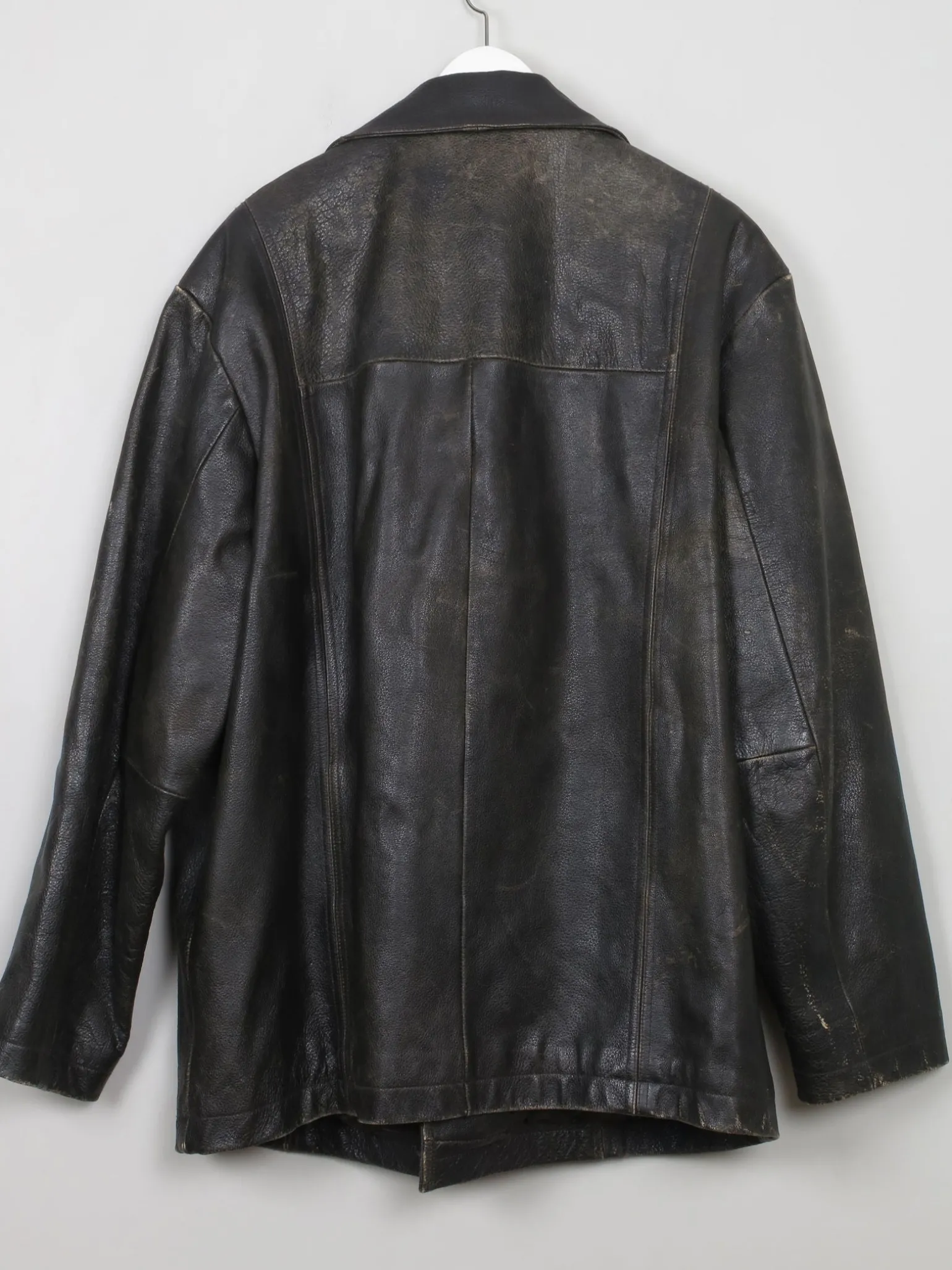Men's Vintage Black Distressed Leather Jacket L