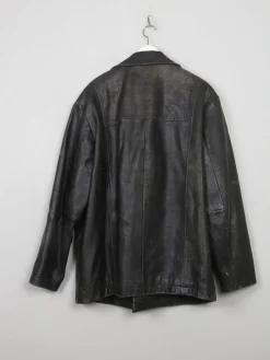 Men's Vintage Black Distressed Leather Jacket L