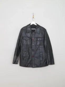Men's Vintage Black Leatherette PVC 70s Jacket S