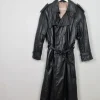 Men's Vintage Black Leather Trench Coat M/L