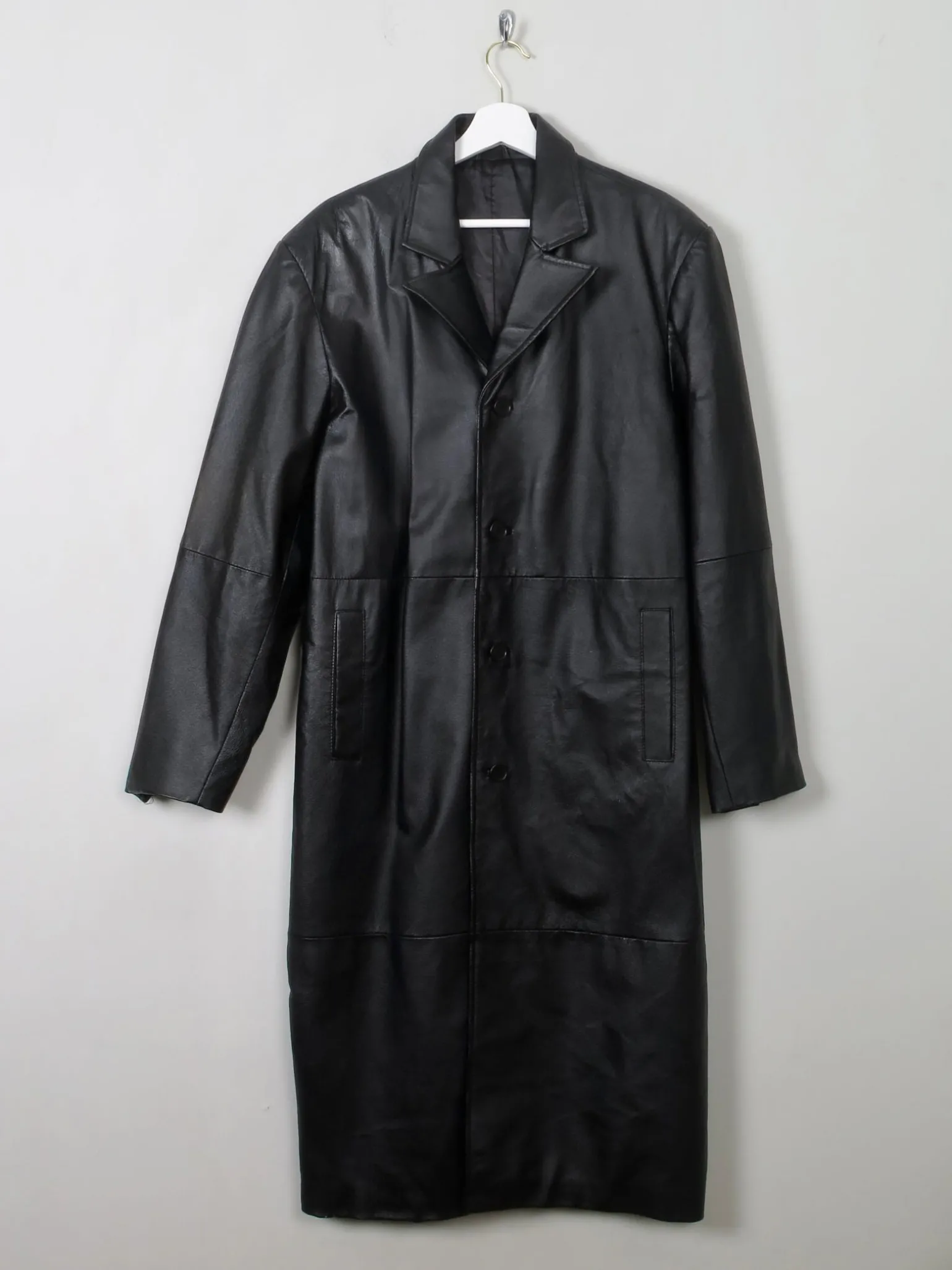 Men's Vintage Black Leather Coat L/XL