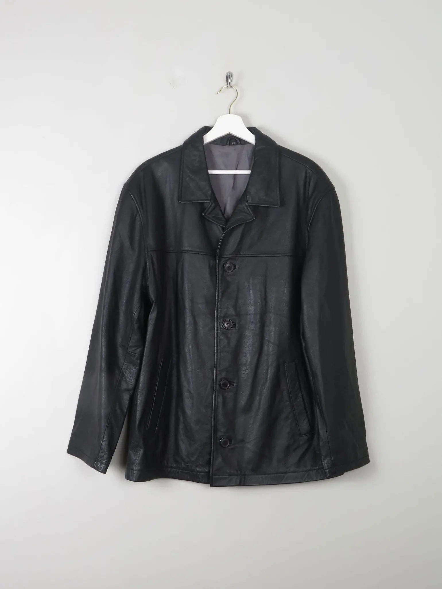 Men's Vintage Black Leather Jacket M Relaxed Fit