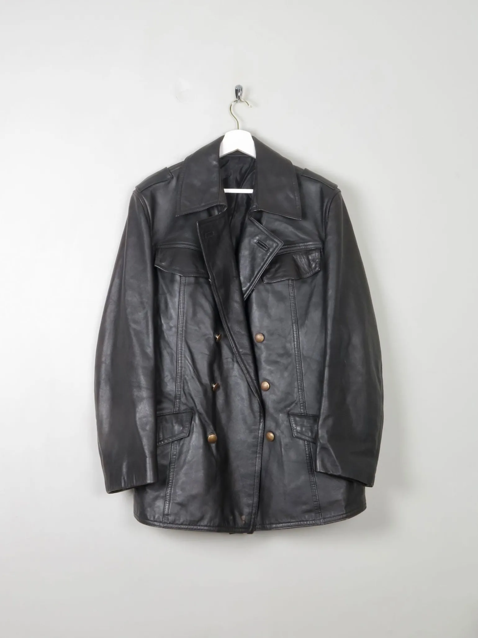 Men's Vintage Black Leather German Police Jacket M