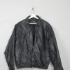 Men's Vintage Black Leather Bomber Jacket Distressed M/L