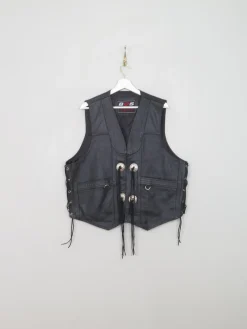 Men's Vintage Black Leather Western Waistcoat L