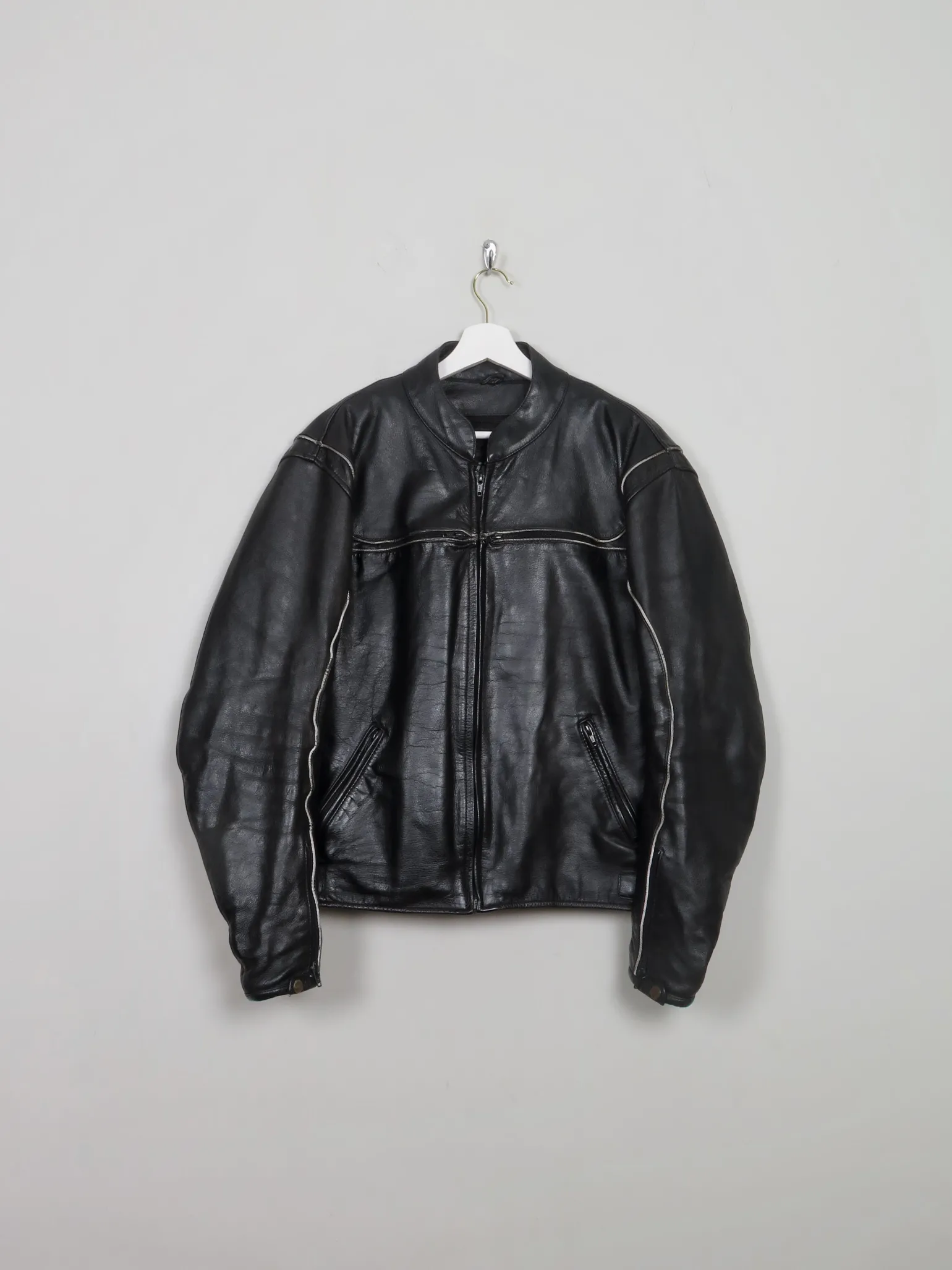 Men's Vintage Black Leather Biker Jacket M
