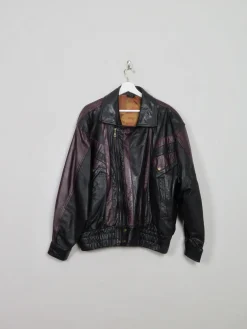 Men's Vintage Black Leather Bomber Jacket M