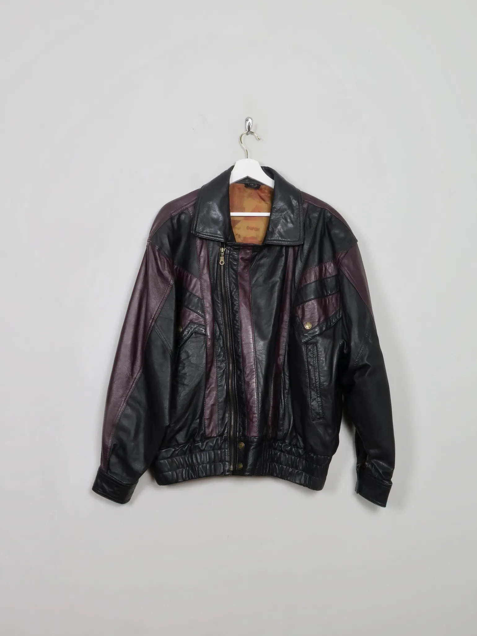 Men's Vintage Black Leather Bomber Jacket M