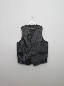 Men's Vintage Black Leather Waistcoat XL