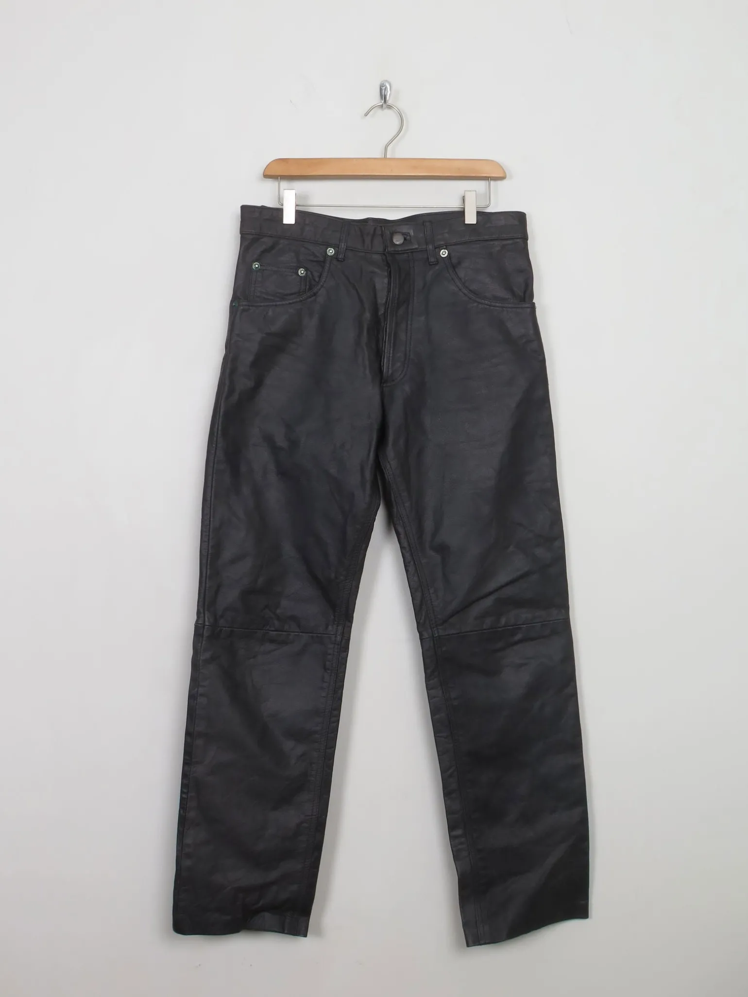 Men's Vintage Black Leather Trousers 34W