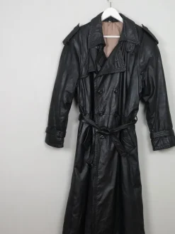 Men's Vintage Black Leather Trench Coat M/L