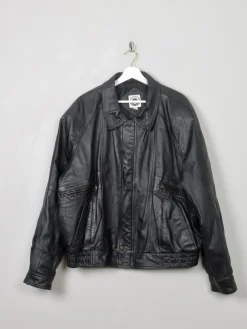 Men's Vintage Black Leather Bomber Jacket XL