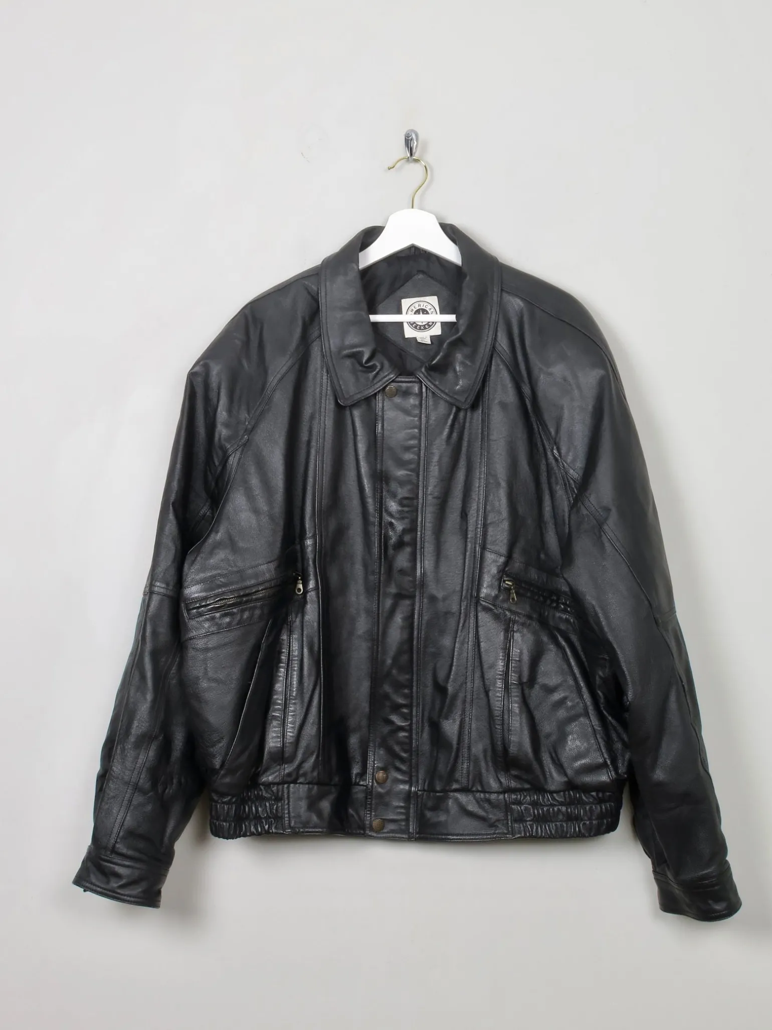 Men's Vintage Black Leather Bomber Jacket XL