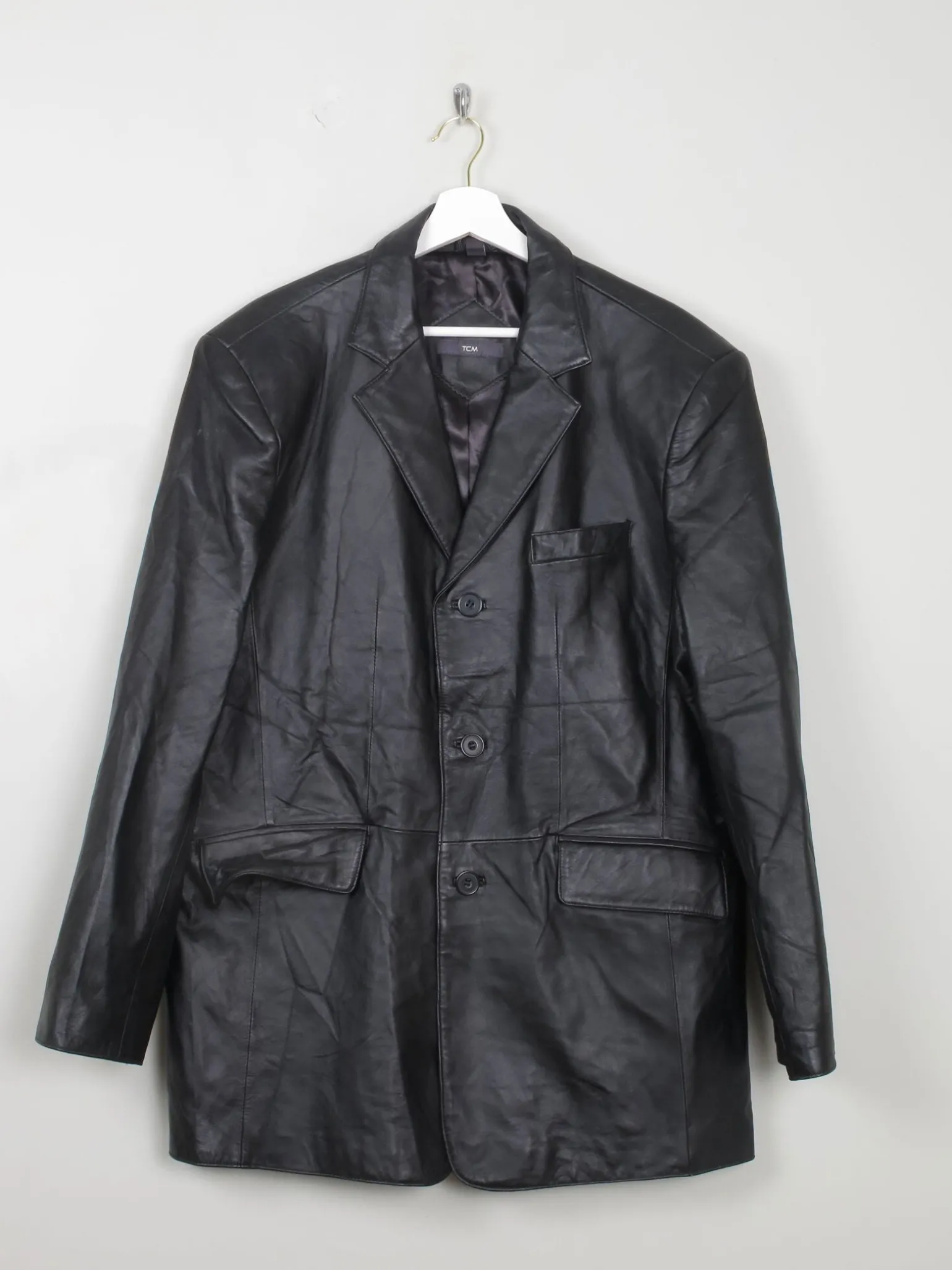 Men's Vintage Black Leather Jacket L