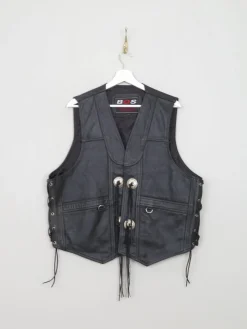 Men's Vintage Black Leather Western Waistcoat L