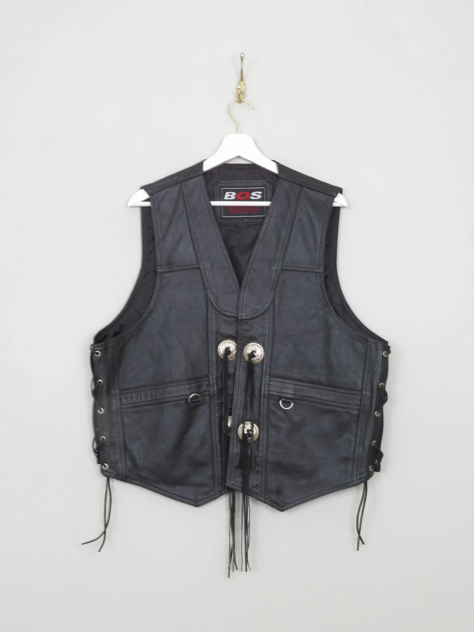 Men's Vintage Black Leather Western Waistcoat L