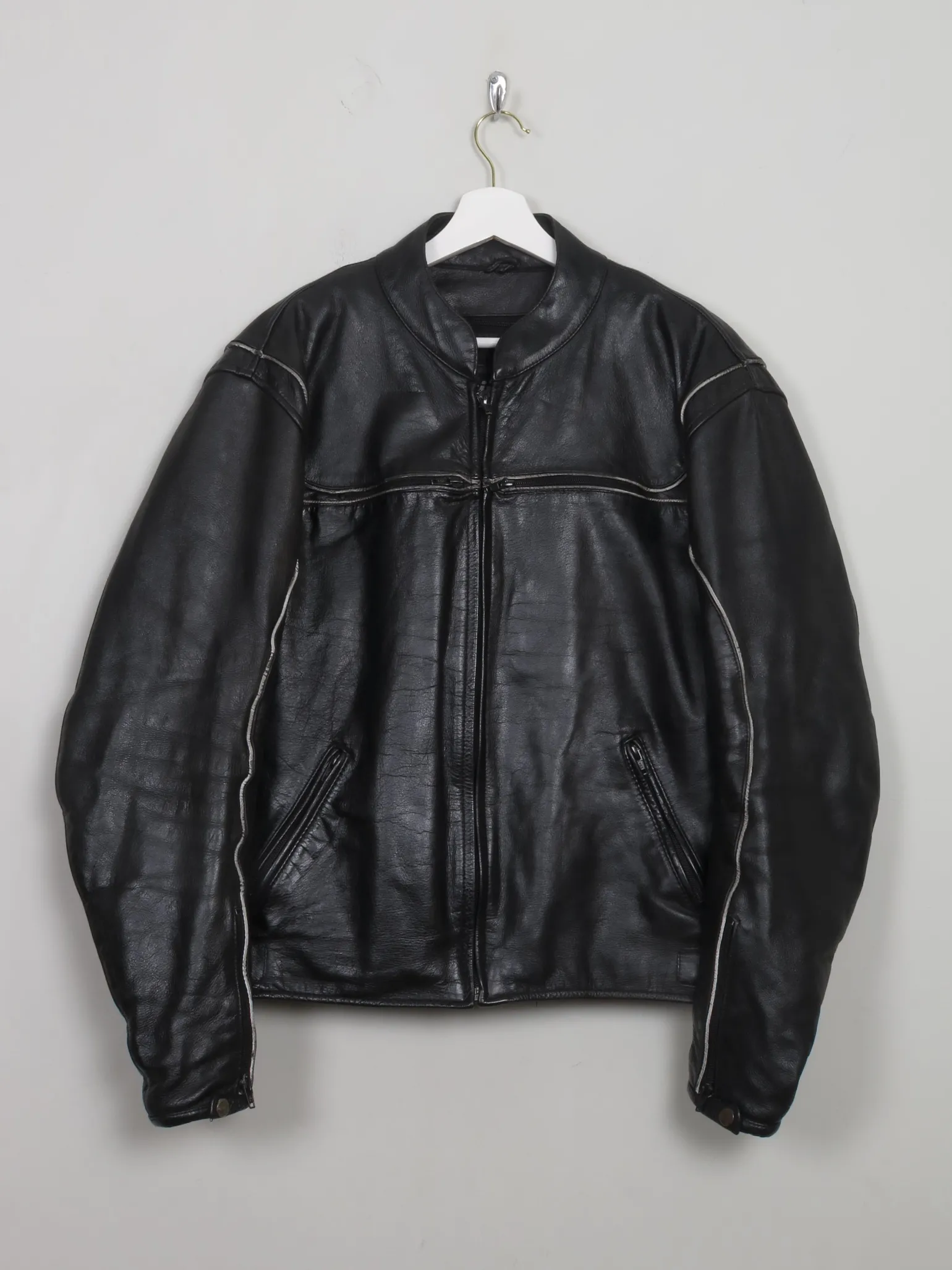 Men's Vintage Black Leather Biker Jacket M