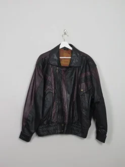 Men's Vintage Black Leather Bomber Jacket M