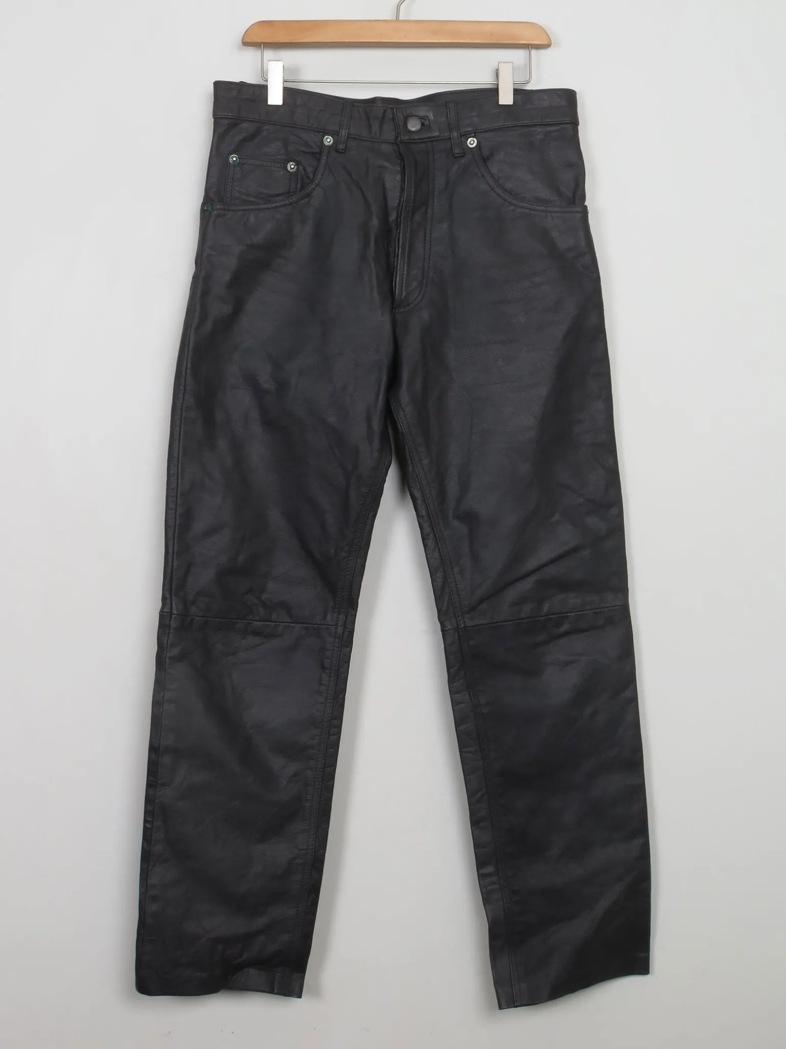 Men's Vintage Black Leather Trousers 34W