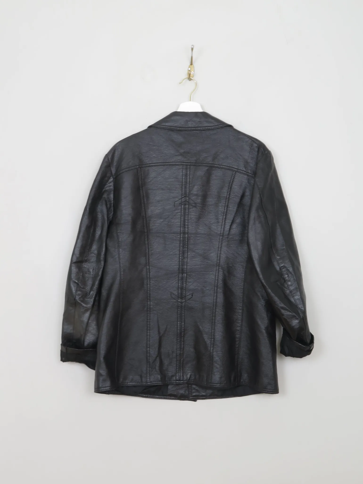 Men's Vintage Black Leatherette PVC 70s Jacket S