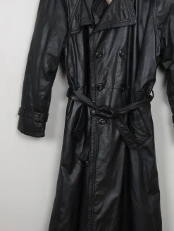 Men's Vintage Black Leather Trench Coat M/L