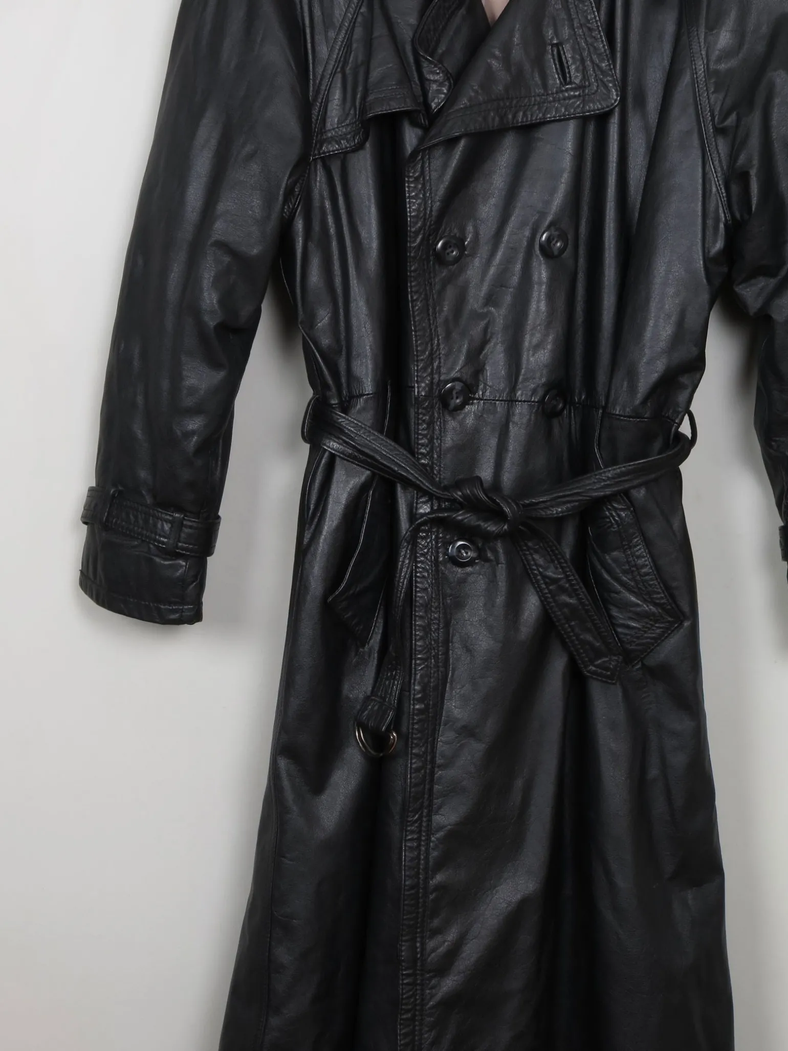 Men's Vintage Black Leather Trench Coat M/L