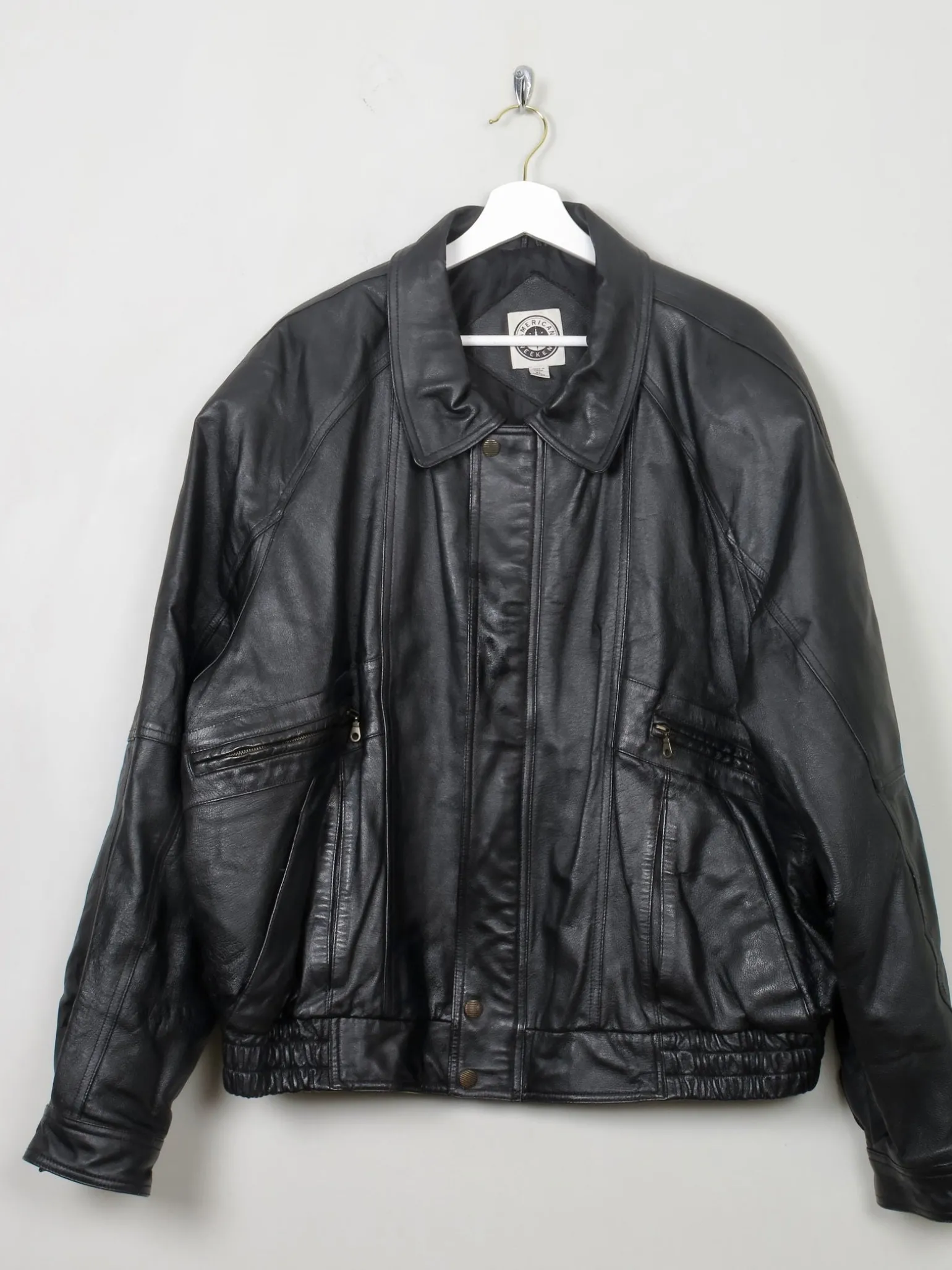 Men's Vintage Black Leather Bomber Jacket XL