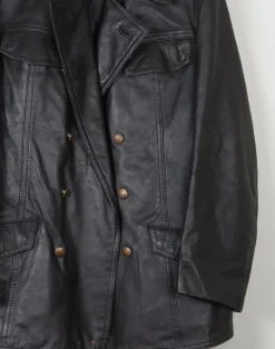 Men's Vintage Black Leather German Police Jacket M