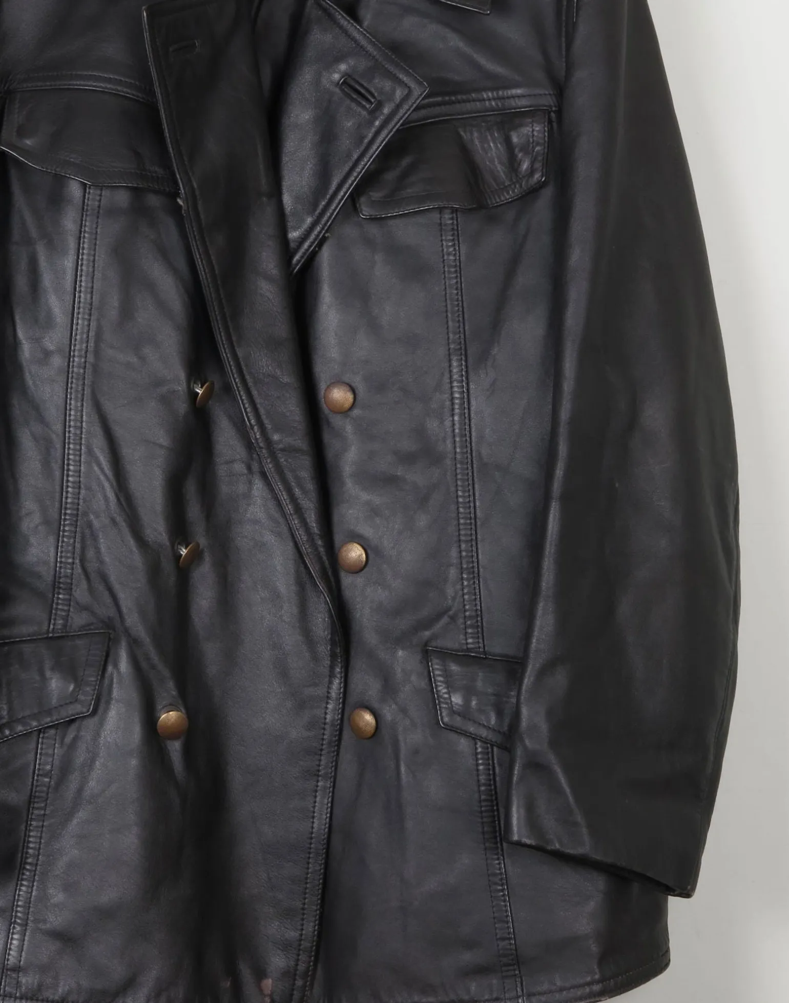 Men's Vintage Black Leather German Police Jacket M