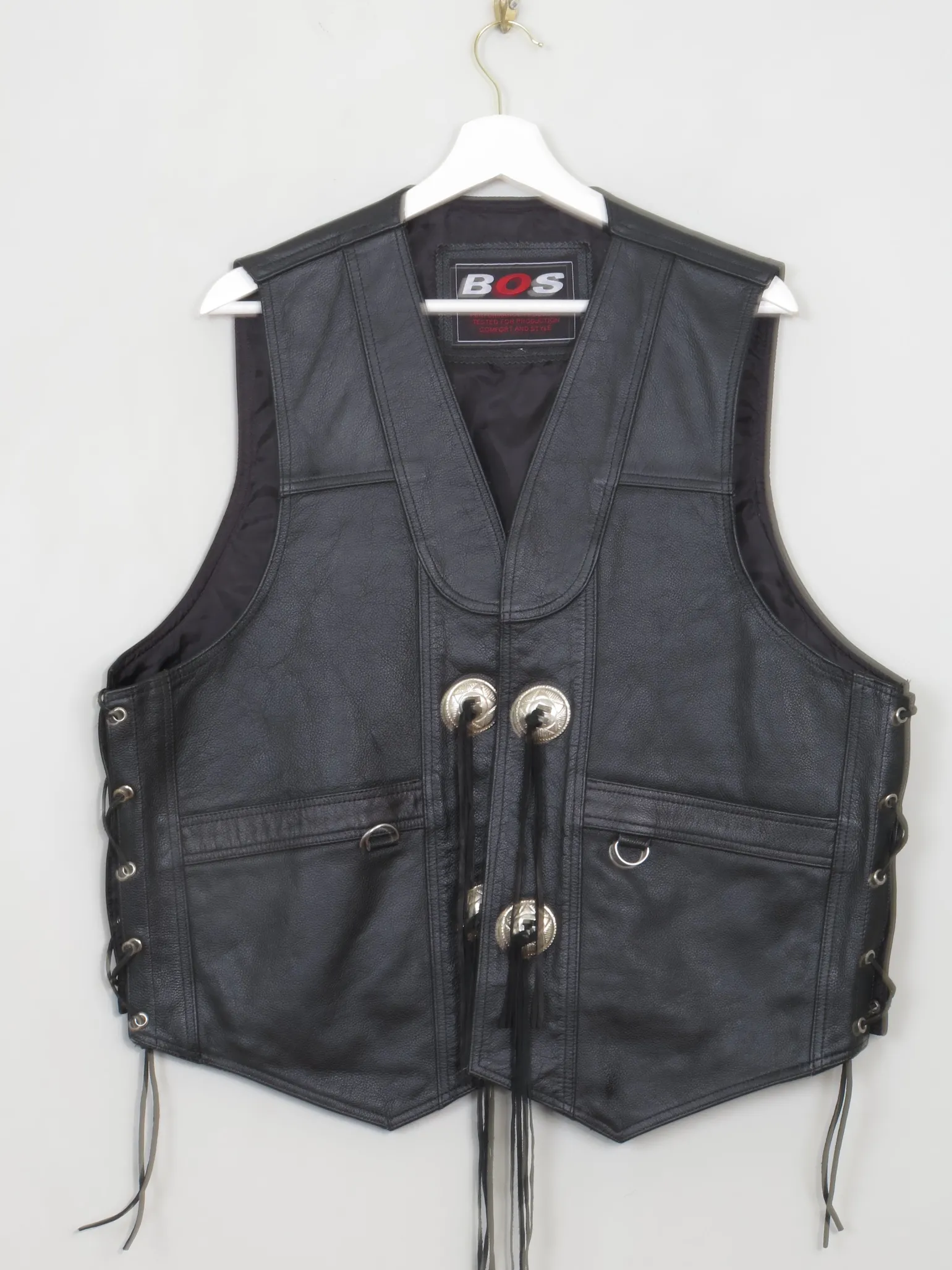 Men's Vintage Black Leather Western Waistcoat L