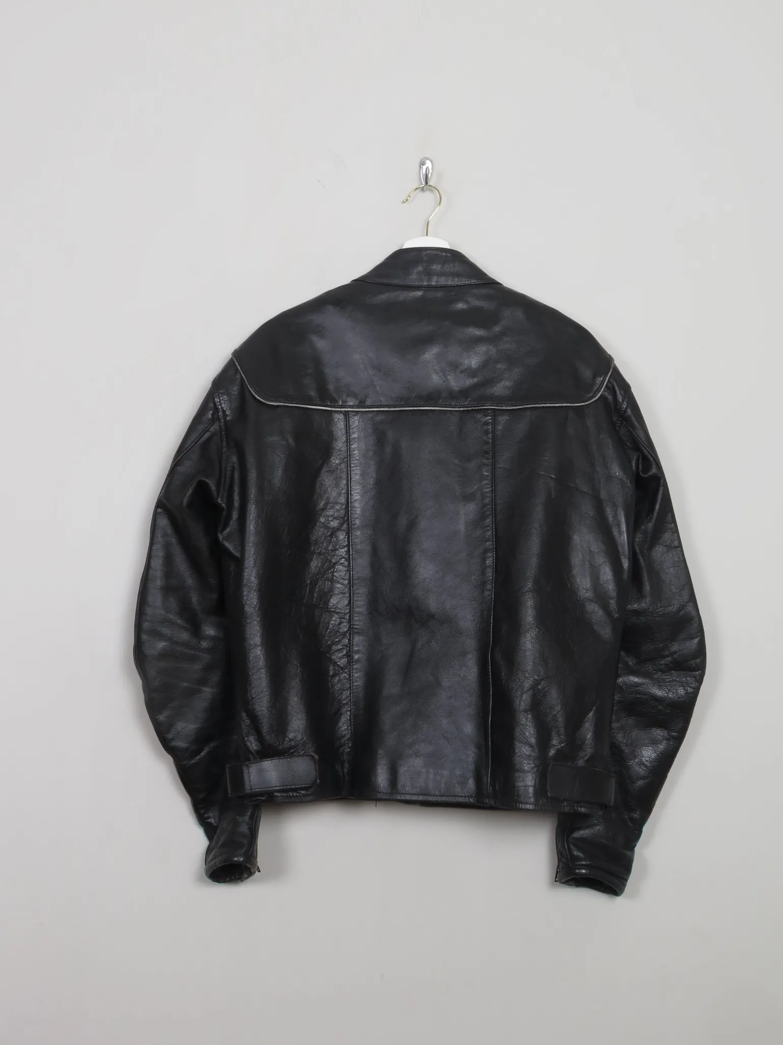 Men's Vintage Black Leather Biker Jacket M